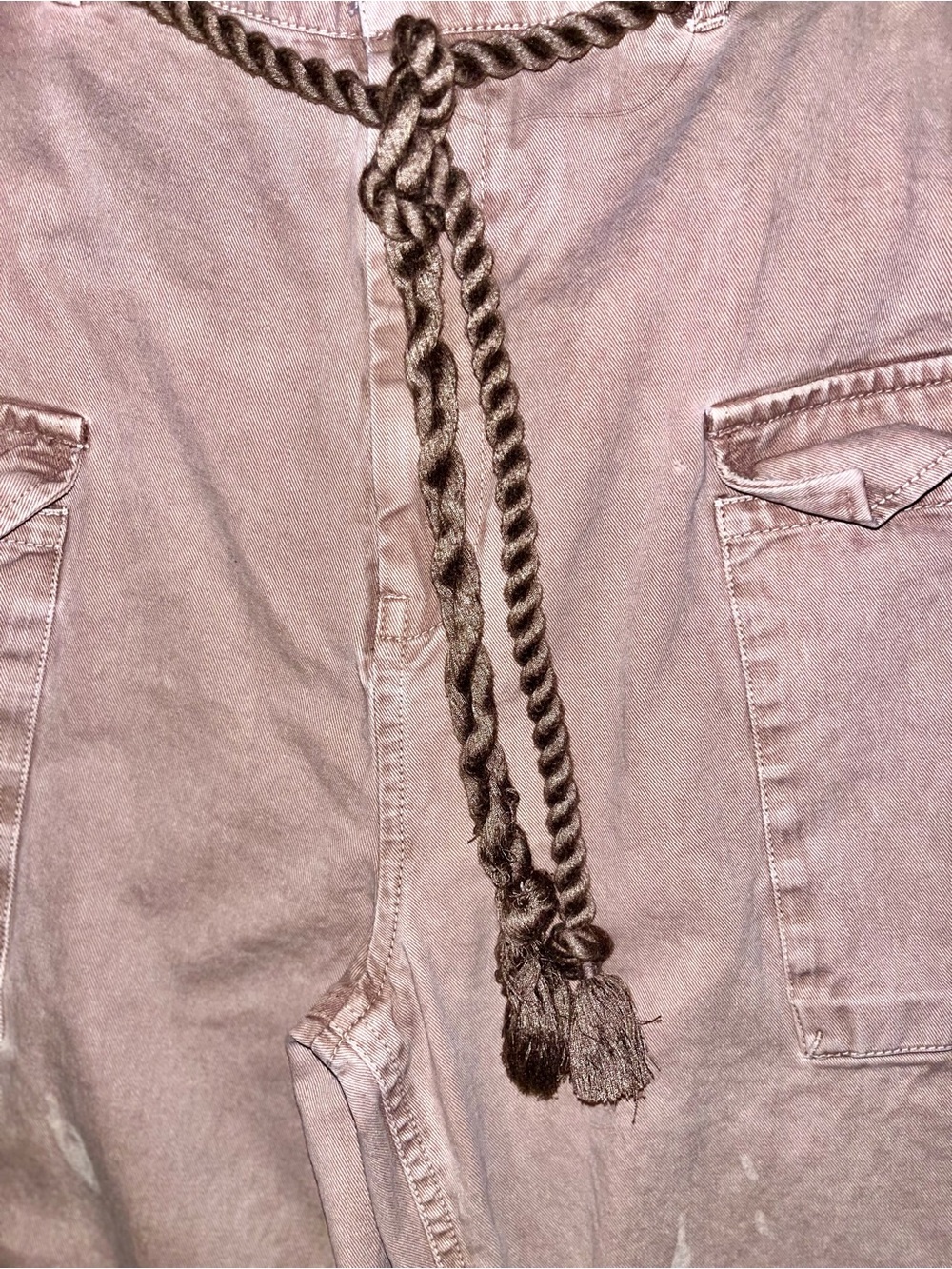 Free People Blush Pink Cropped Cargo Jeans with Braided Belt - Picture 7 of 11